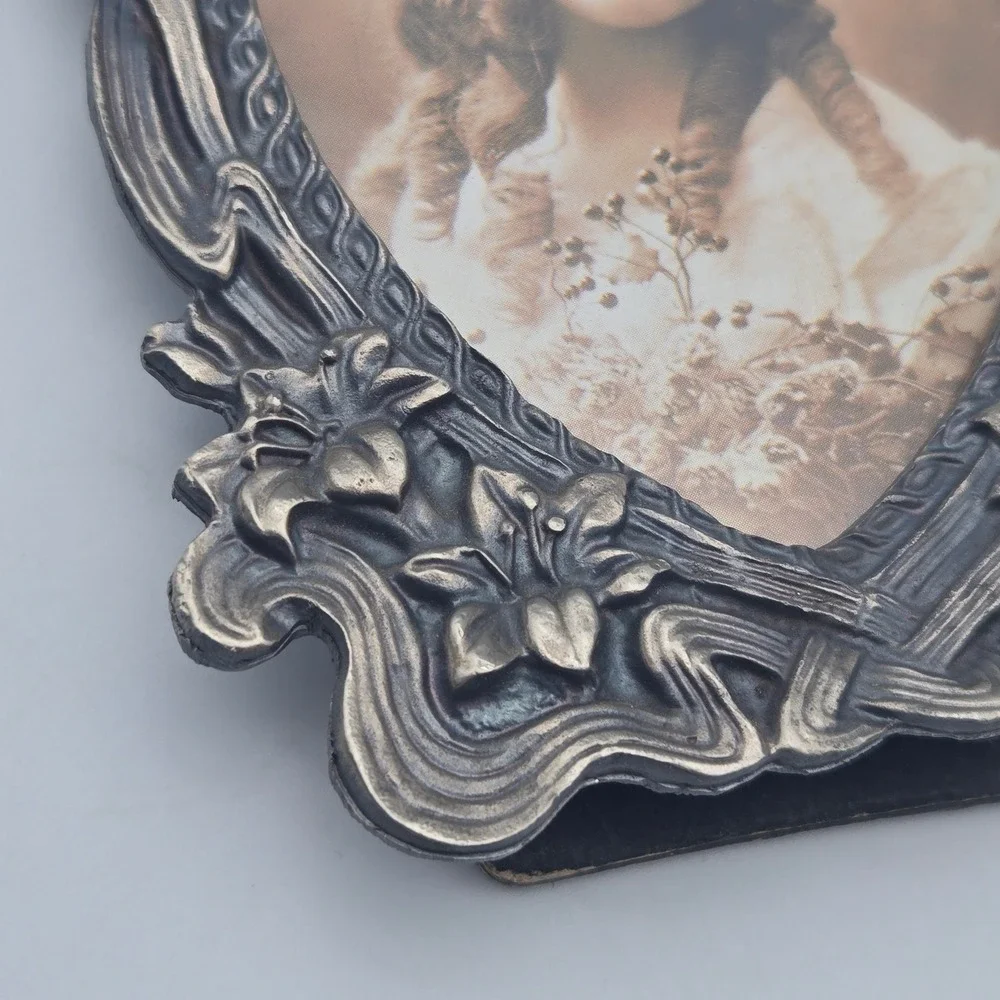 Pewter Heart Picture Frame Art‎ Nouveau Small 4.25x3.25 Table Top Mother's Day